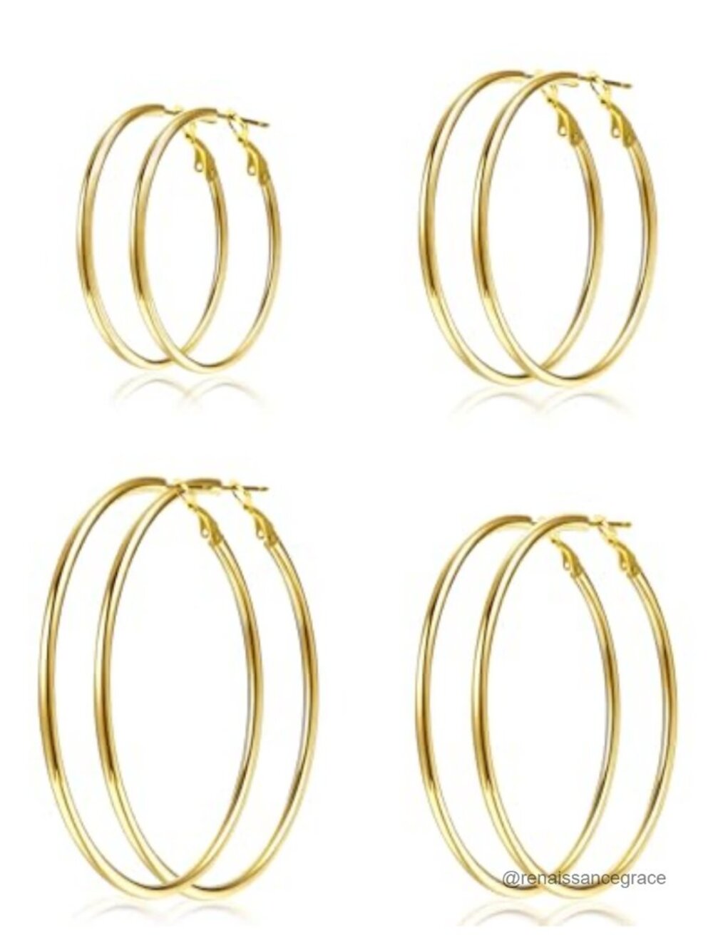 4 Pairs Hypoallergenic Stainless Steel Gold Hoop Earrings Set for Women -